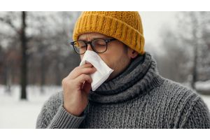 Portret pana który kicha w chusteczkę