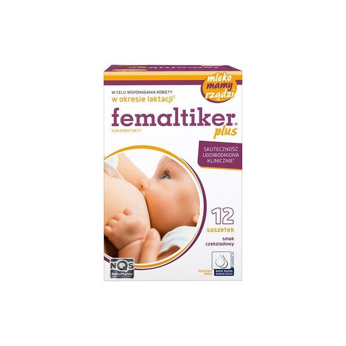 Femaltiker Plus, wsparcie laktacji, smak czekoladowy, proszek w saszetkach, 12 szt.