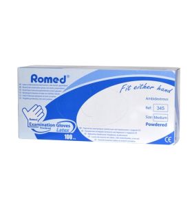 Romed, Lateksowe rękawice diagnostyczne, niejałowe, pudrowane, rozmiar M, 100 szt.