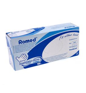 Romed, Lateksowe rękawice diagnostyczne, niejałowe, pudrowane, rozmiar L, 100 szt.