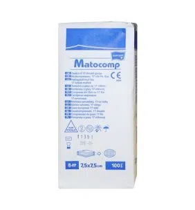 Kompresy gazowe Matocomp, 17-nitkowe, 7,5 x 7,5 cm, 8-warstwowe, 100 szt.