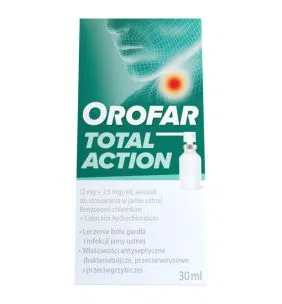 Orofar Total Action, 2 mg+1,5 mg/ml, aerozol do stosowania w jamie ustnej, 30 ml