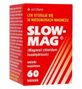 Slow-Mag, (Magnesii chloridum hexahydricum), 535 mg (64 mg jonów magnezu), tabletki dojelitowe, 60 sztuk