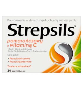 Strepsils pomarańczowy z witaminą C, pastylki twarde, 24 szt.