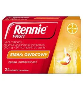 Rennie Fruit, 680 mg + 80 mg, tabletki do ssania, smak owocowy, 24 szt.