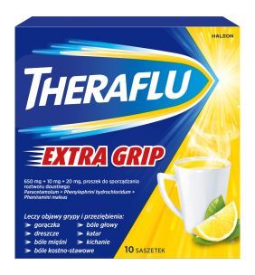 Theraflu ExtraGRIP, 650mg+10mg+20mg, proszek w saszetkach do sporządzania roztworów doustnych, 10 szt.