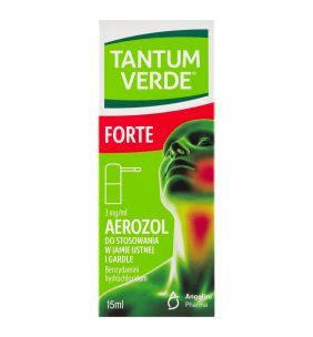 Tantum Verde Forte, 3 mg/ml, aerozol do stosowania w jamie ustnej i gardle, 15 ml