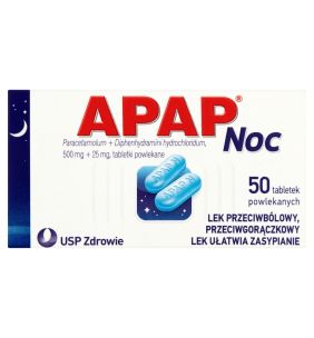 Apap Noc, 500 mg + 25 mg, tabletki powlekane, 50 szt. (butelka)
