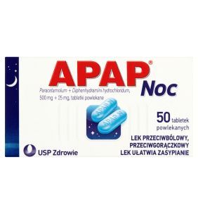 Apap Noc, 500 mg + 25 mg, tabletki powlekane, 50 szt. (butelka)