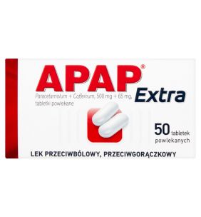 Apap Extra, 500 mg + 65 mg, tabletki powlekane, 50 szt. (butelka)