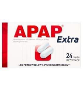Apap Extra, 500 mg + 65 mg, tabletki powlekane, 24 szt.