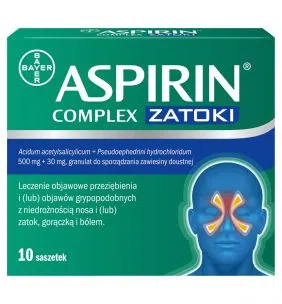 Aspirin Complex Zatoki, 500 mg + 30 mg, granulat w saszetkach, 10 szt.