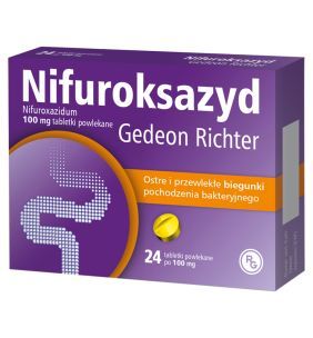 Nifuroksazyd Gedeon Richter, 100 mg, tabl.powl., 24 szt