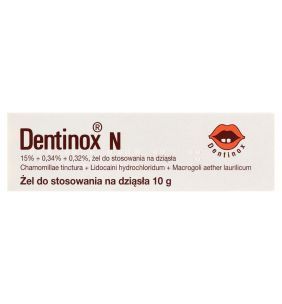 Dentinox N, 15% + 0,34% + 0,32%, żel do stosowania na dziąsła, 10 g