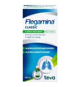 Flegamina, 4 mg/5 ml, syrop o smaku miętowym, bez cukru, 120 ml