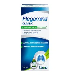 Flegamina, 4 mg/5 ml, syrop o smaku miętowym, bez cukru, 200 ml