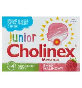 Cholinex Junior, pastylki do ssania, smak malinowy, 16 szt.
