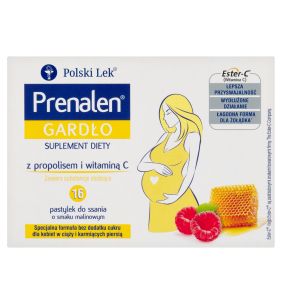 Prenalen Gardło z maliną i propolisem, pastylki do ssania bez cukru, 16 szt.