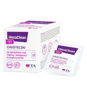 HexaClean, chusteczki do specjalistycznej higieny i pielęgnacji brzegów powiek, 20 szt
