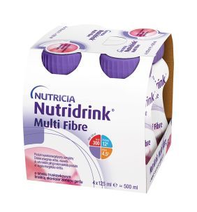 Nutridrink Multi Fibre, smak truskawkowy, płyn, 4 x 125 ml