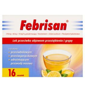 Febrisan, (750 mg + 60 mg + 10 mg)/5 g, proszek musujący, 16 szt.