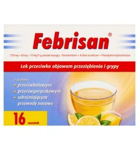 Febrisan, proszek musujący o smaku cytrynowym, 5 g, 16 saszetek