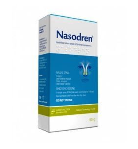 Nasodren, aerozol do nosa, 1 zestaw (50 mg liofilizat + 5 ml rozpuszczalnik + dozownik)
