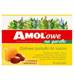 Amolowe na gardło, pastylki do ssania, z miodem i witaminą C, 16 szt.