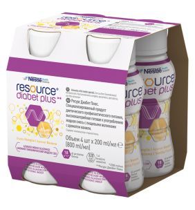 Resource Diabet Plus, dieta kompletna w płynie, smak waniliowy, 4 x 200 ml 
