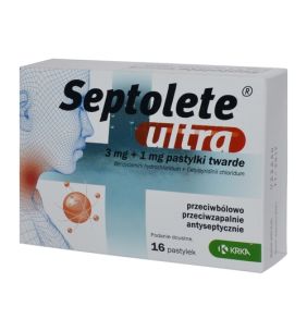 Septolete Ultra o sm.eukaliptus,3 mg+1 mg,pastyl.tw,16szt