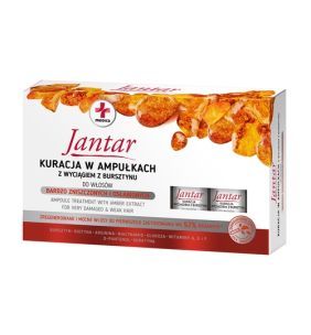 Jantar Medica, kuracja w ampułkach z wyciągiem z bursztynu do włosów zniszczonych, 5 ampułek x 5 ml