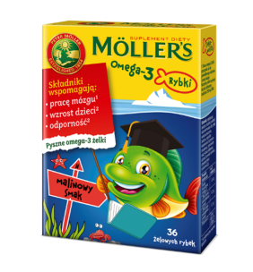 Mollers Omega-3 Rybki, żelki, smak malinowy,  36 szt.