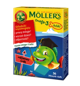 Mollers Omega-3 Rybki, żelki, smak malinowy,  36 szt.