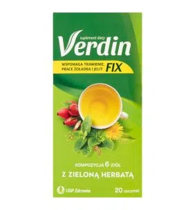 Verdin fix z zieloną herbatą,  zioła do zaparzania, saszetki, 20 szt.