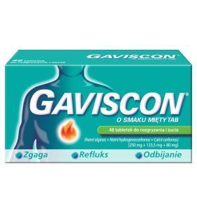Gaviscon o smaku mięty TAB, tabletki do rozgryzania, żucia, 48 szt.