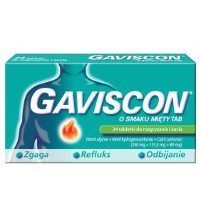 Gaviscon o smaku mięty TAB, tabletki do rozgryzania, żucia, 24 szt.