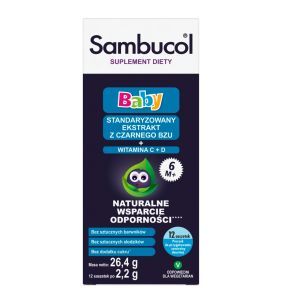 Sambucol Baby, proszek do przygotowania zawiesiny doustej, 2,2 g, saszetki, 12 szt.