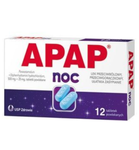 Apap Noc, 500 mg + 25 mg, tabletki powlekane, 12 szt.