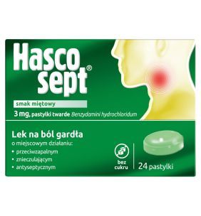 Hascosept smak miętowy, 3 mg, pastylki twarde, 24 szt.