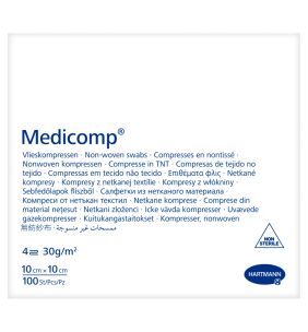 Medicomp, niejałowe kompresy z włókniny, 4-warstwowe, 10 cm x 10 cm, 100 szt.