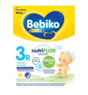 Bebiko Junior 3R NUTRIflor Expert, odżywcza formuła na bazie mleka z kleikiem ryżowym, powyżej 1. roku życia, proszek, 600 g