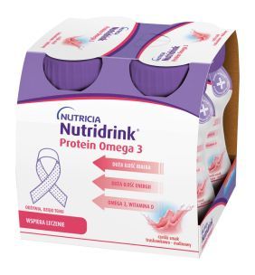 Nutridrink Protein Omega 3, płyn rześki smak truskawkowo-malinowy, 4 x 125 ml
