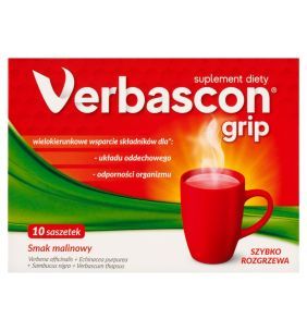 Verbascon Grip, prosz.d/rozp.,sm.malinowy, 10sasz.