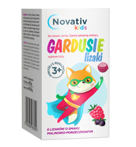 Novativ kids Gardusie, lizaki o smaku malinowo-porzeczkowym, 8 sztuk