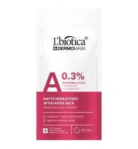 L'biotica Dermomask, ekspresowo wygładzająca maska z witaminą A, 8ml
