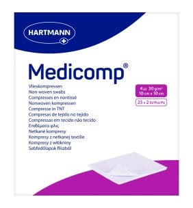 Kompres włóknisty jałowy Medicomp, 4 warstwowe, 10 cm x 10 cm, 50 szt.