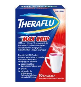 Theraflu MAX GRIP, 1000 mg + 10 mg + 70 mg, proszek do sporządzania roztworu doustnego, 10 saszetek