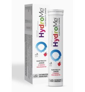 HydroMe Elektrolity Junior o smaku malinowym, 24 tabletki musujące   