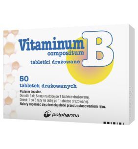 VITAMINUM B compositum, (3 mg + 5 mg + 5 mg + 40 mg + 5 mg), tabletki drażowane, 50 sztuk