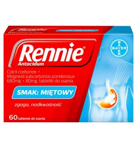 RENNIE ANTACIDUM, 680 mg + 80 mg, tabletki do ssania, 60 szt.